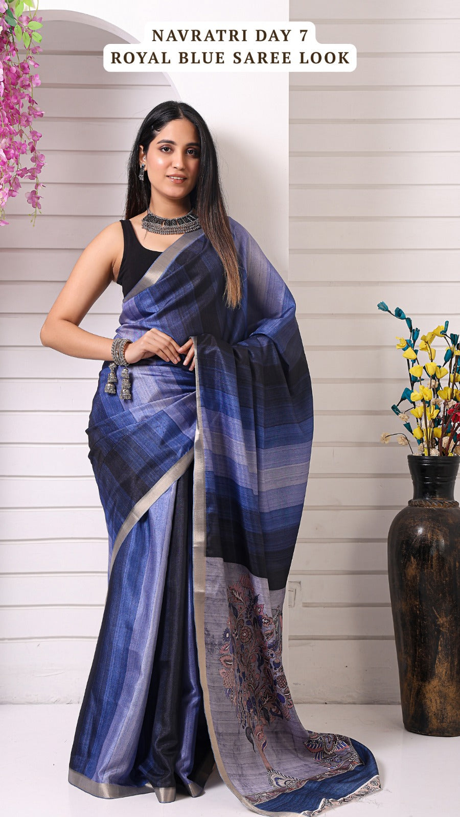 Day 7 of Chaitra Navratri: Royal Blue Saree Styling Inspired by Goddess Kalaratri