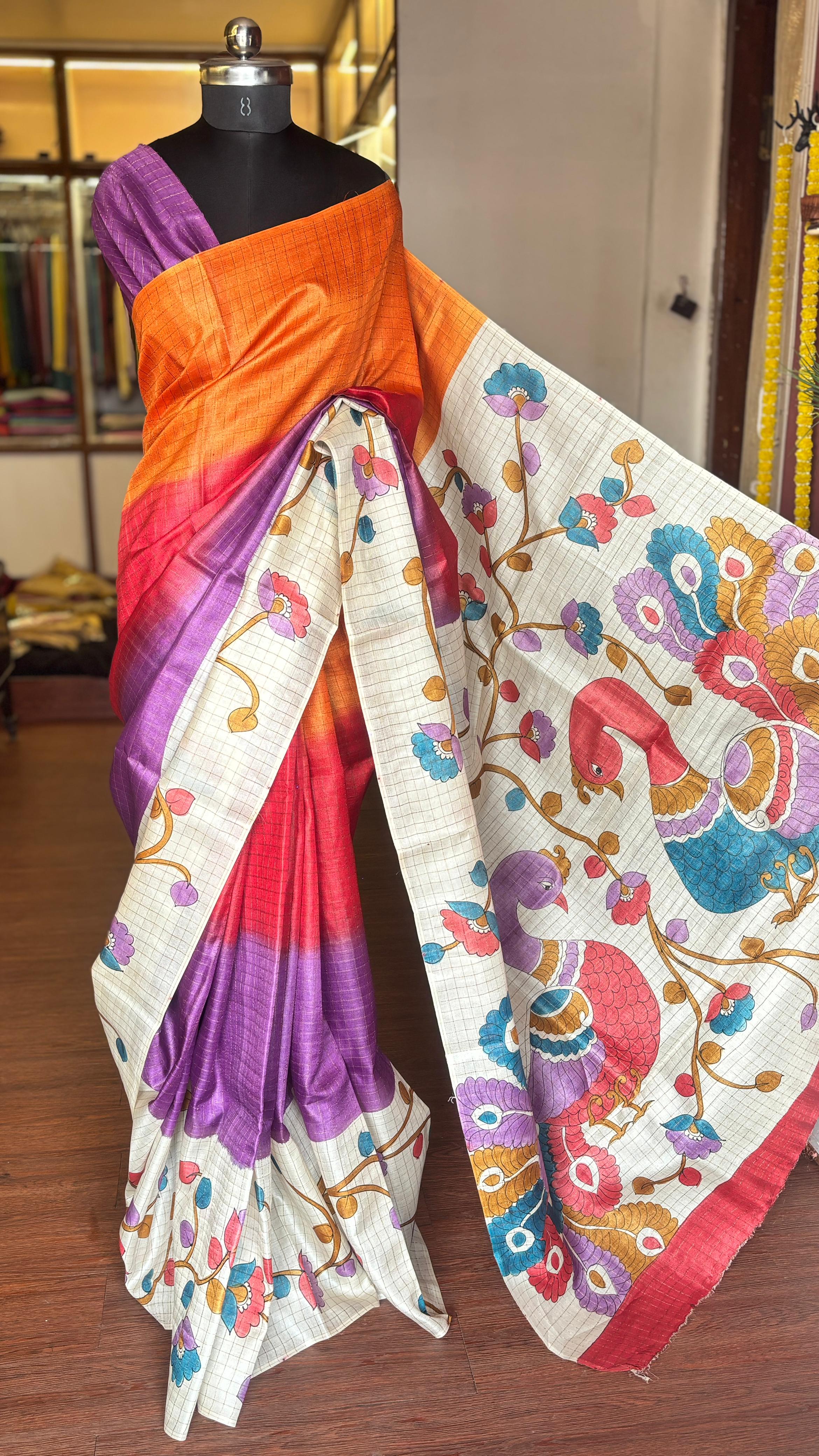 Vihangam Tussar Kalamkari Saree