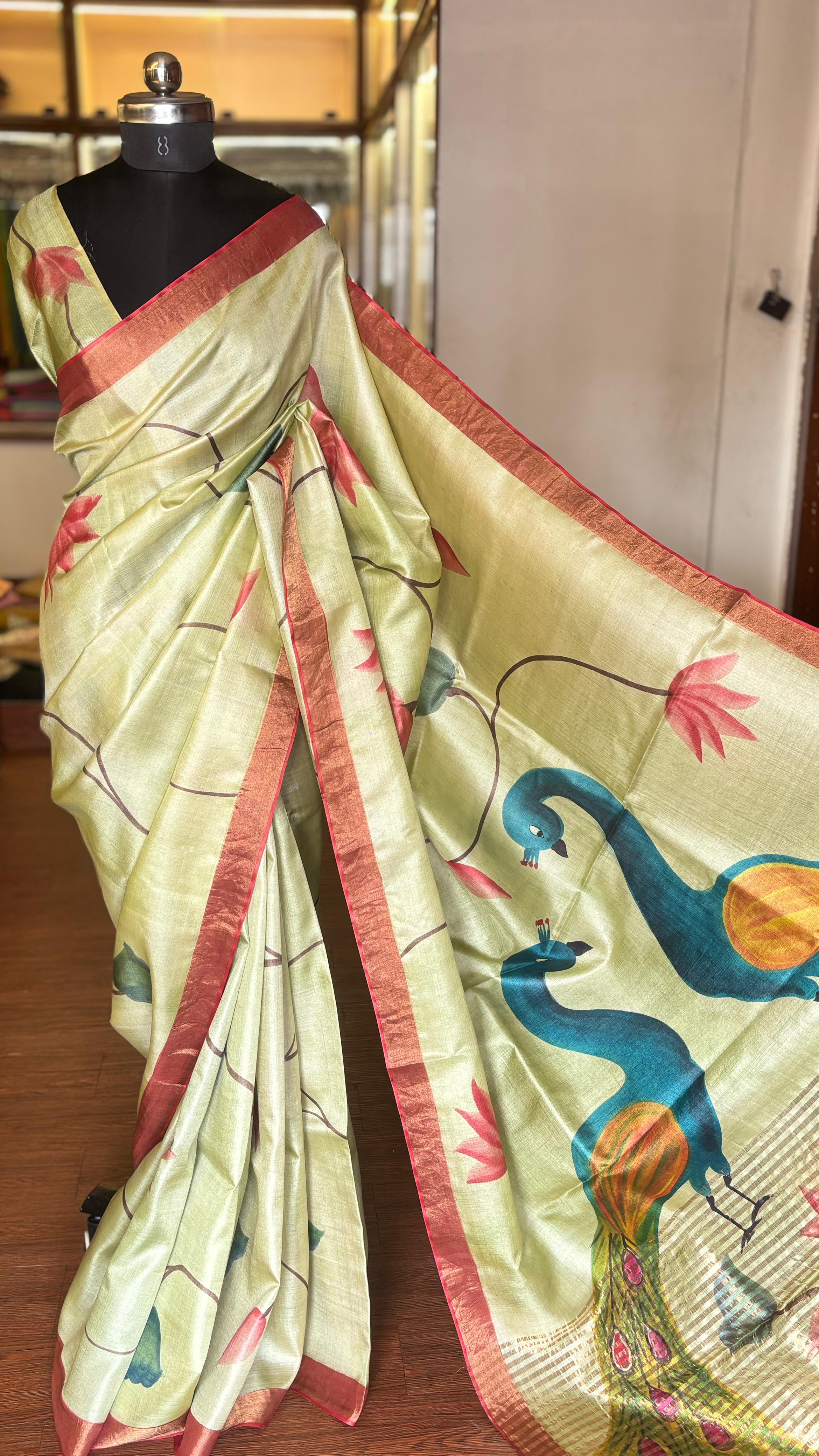 Vihangam Tussar Kalamkari Saree