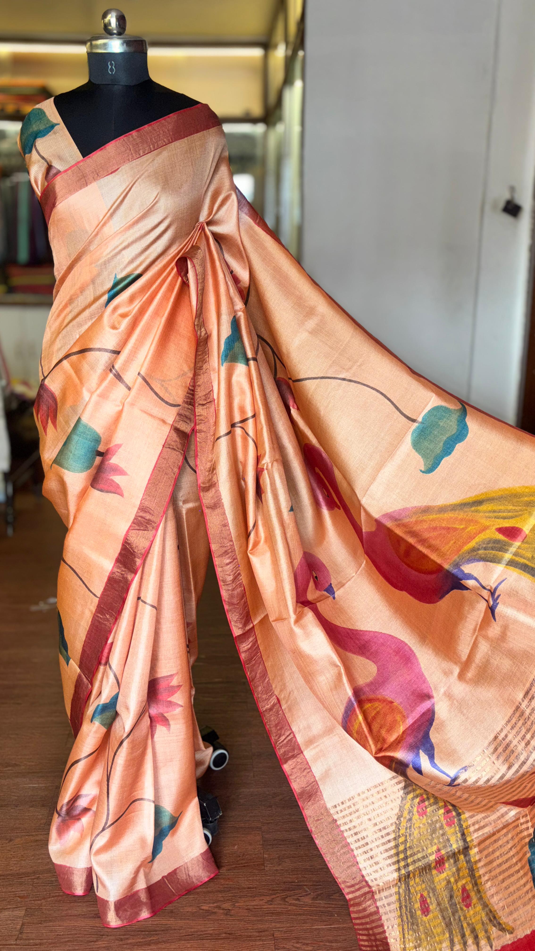 Vihangam Tussar Kalamkari Saree