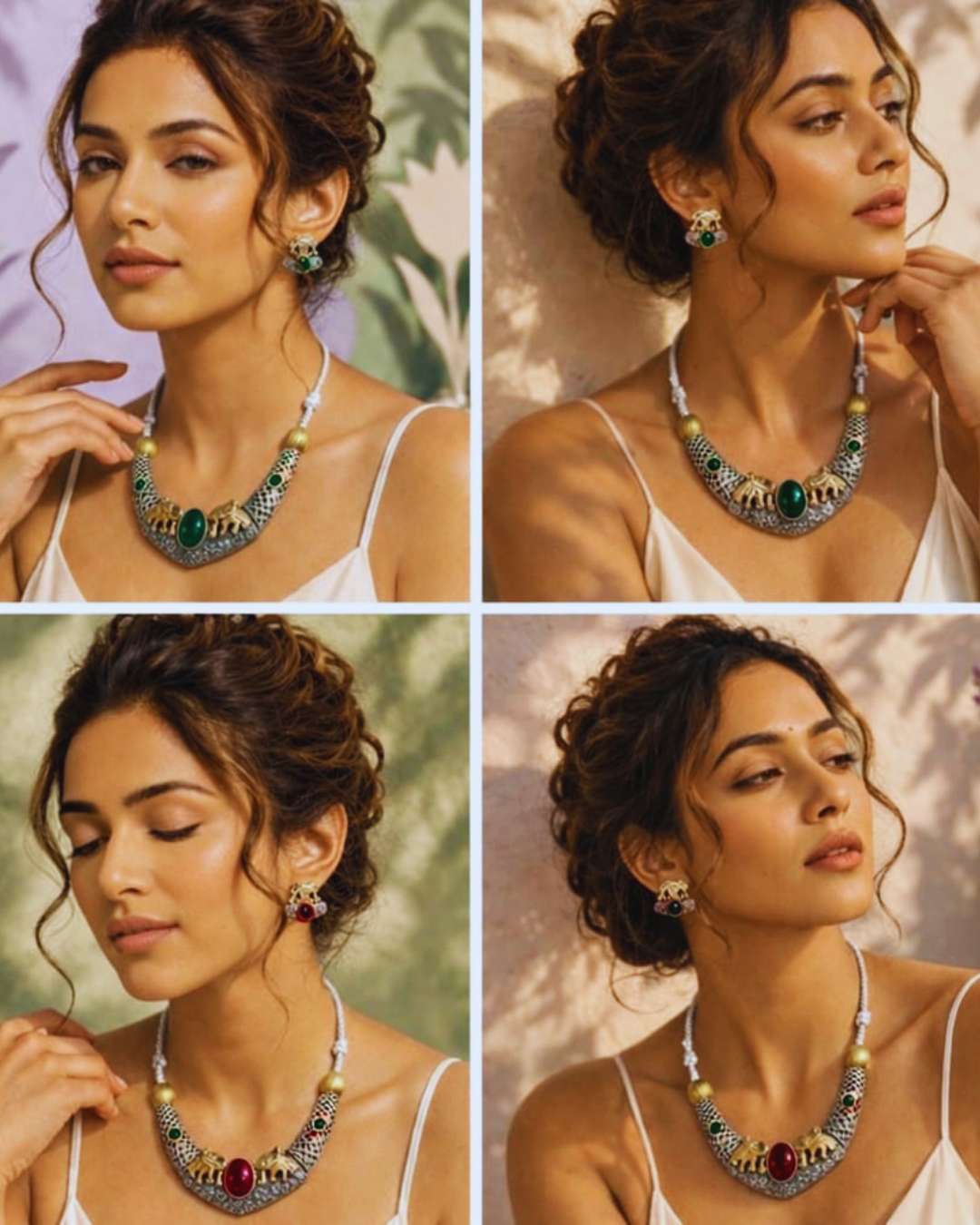 Gajraj Heritage oxidised silver necklace set multiple views matching earrings by Ethnyk Dori