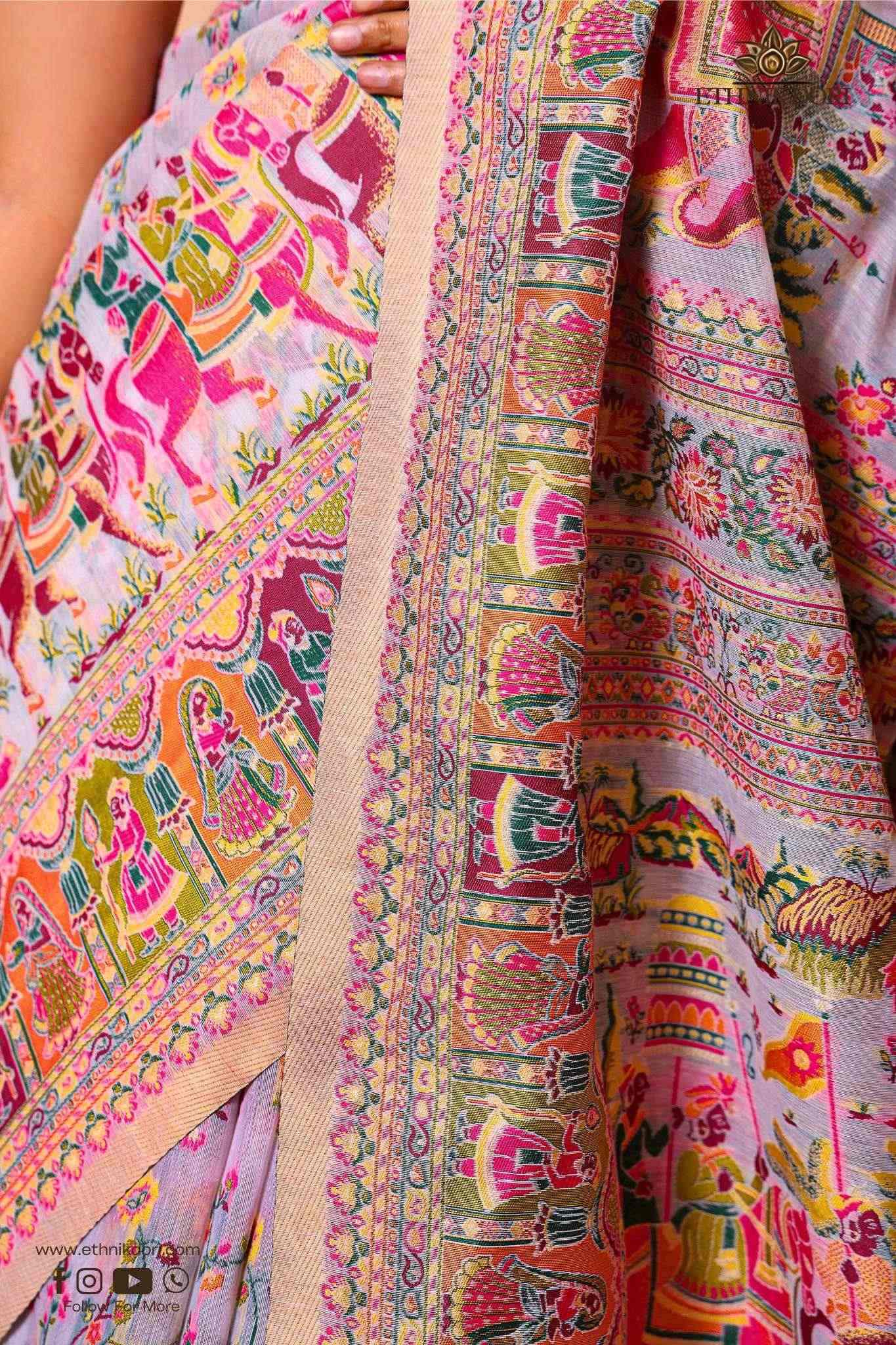 Noor e Kashmir Saree Colorful Heritage Pallu Border Detail Ethnyk Dori