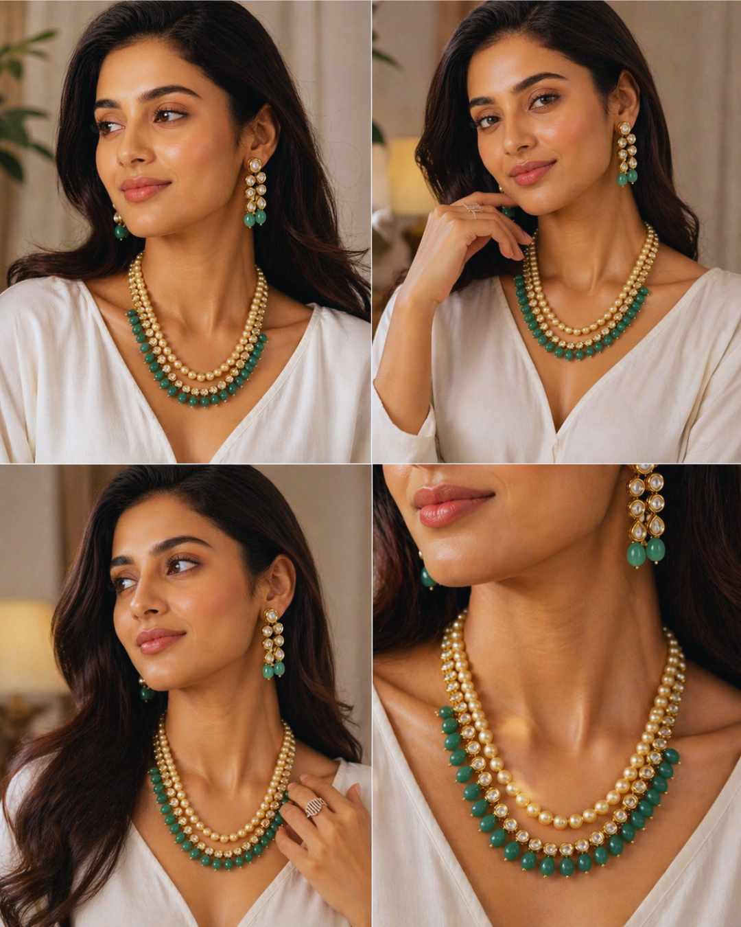  Pearl Kundan Set multiple views bridal pearl necklace and earring set by Ethnyk Dori

