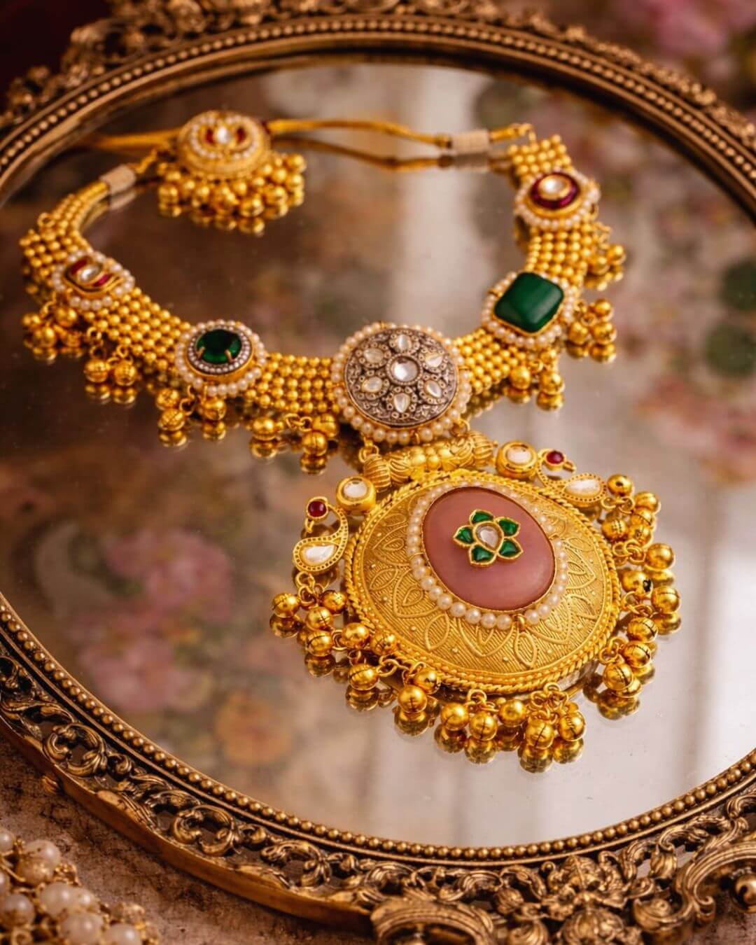 
Rajsi pearl choker necklace set with matching earrings festive bridal look by Ethnyk Dori