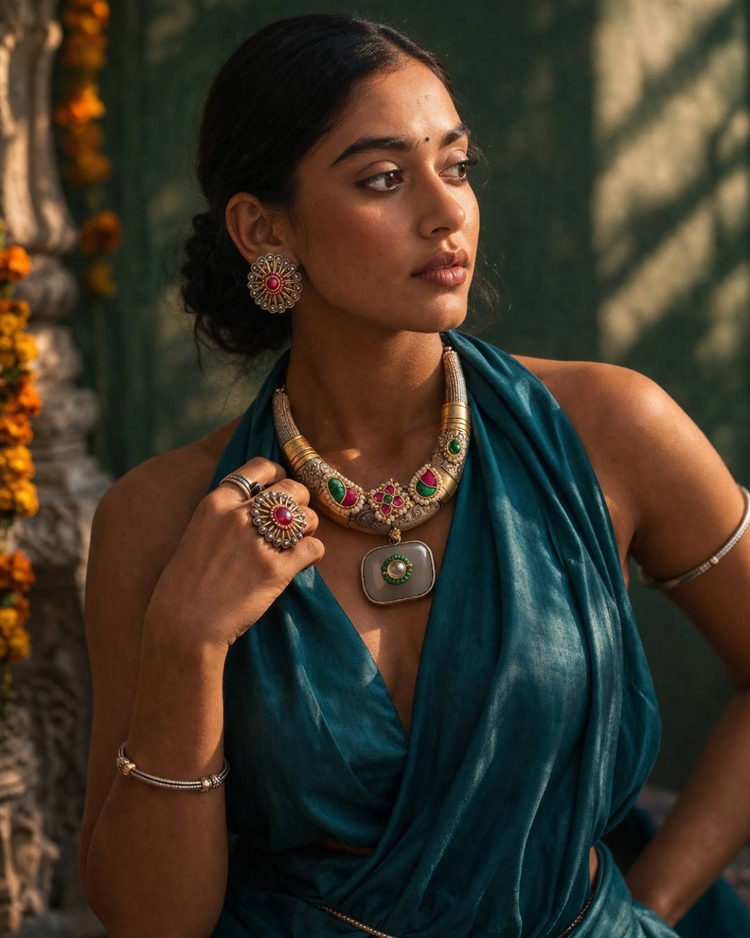 
Rajsi Devika temple choker set festive styling by DORI LUXE Ethnyk Dori
