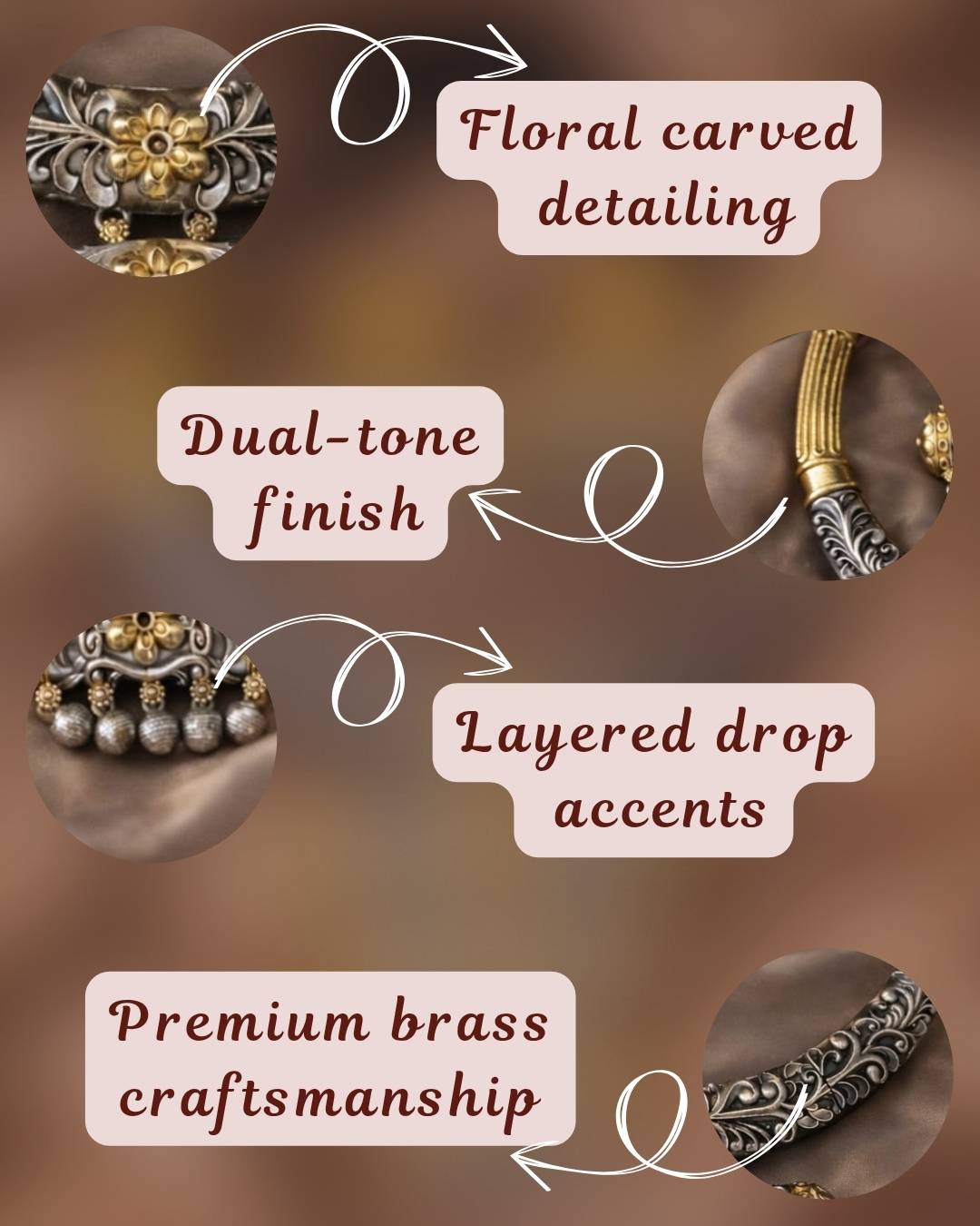 Zayra oxidised choker floral carved detailing dual tone finish layered drop accents by Ethnyk Dori